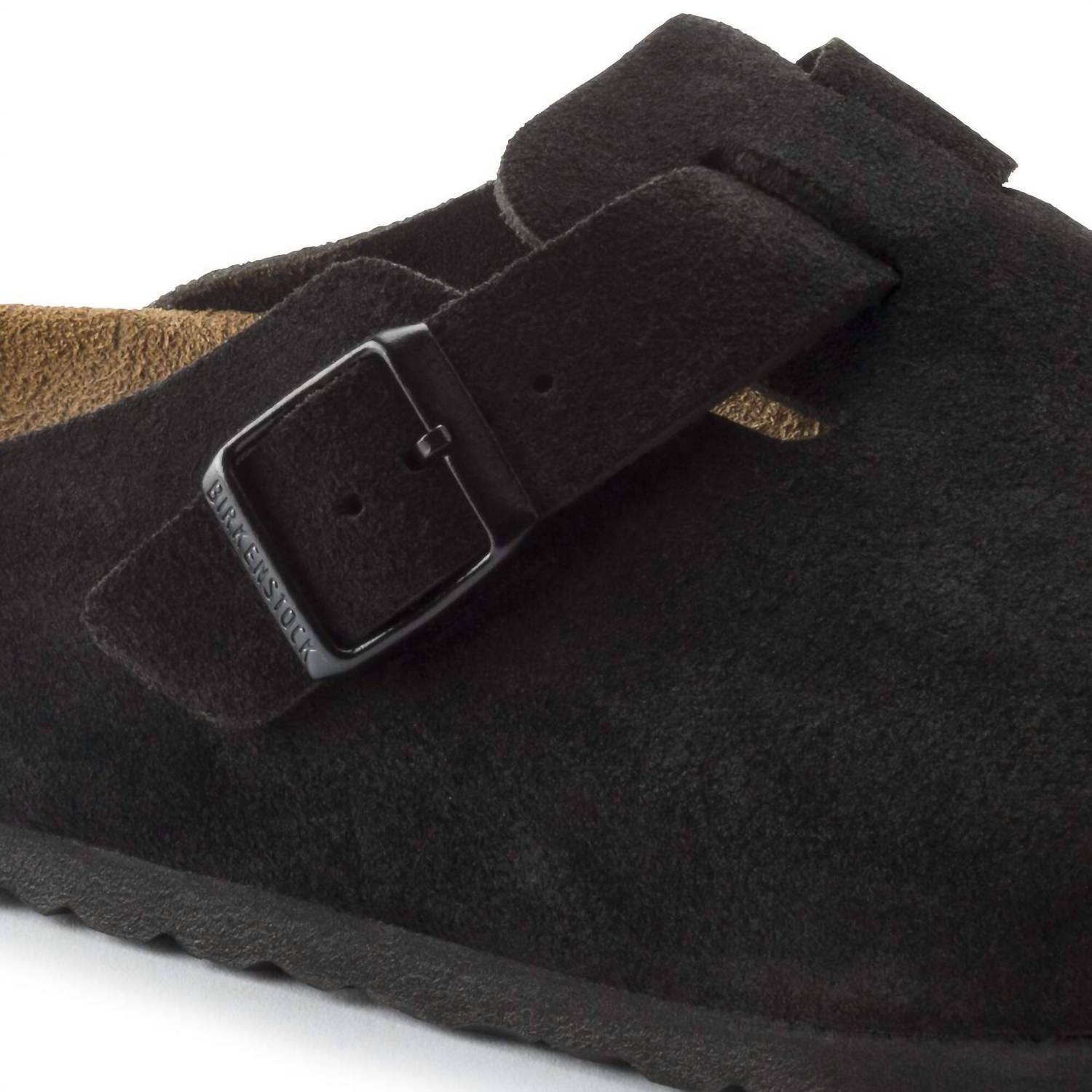 Unisex Boston Soft Footbed Suede Leather Clogs In Black - Image 5