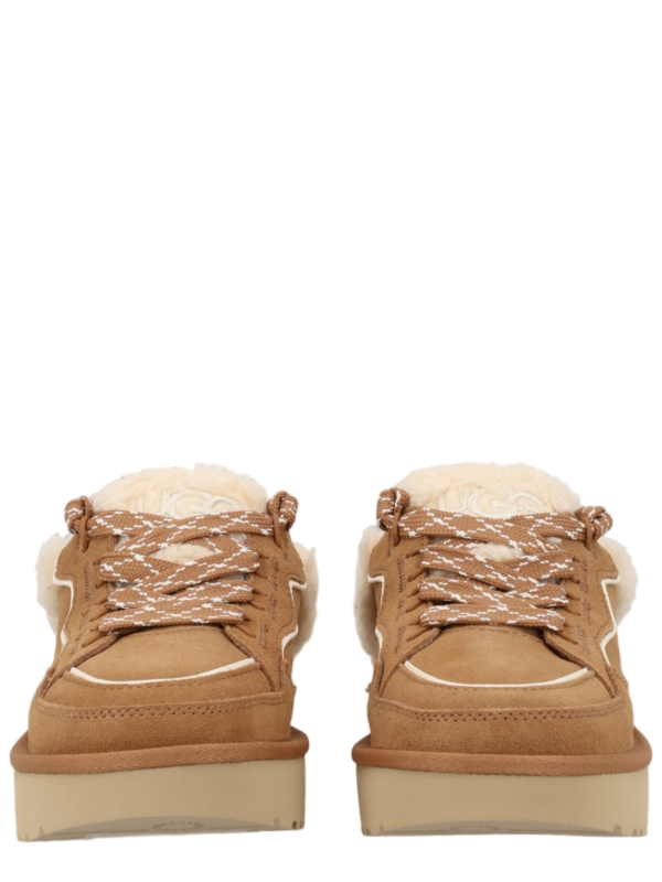 Brown Leather Shearling Lace-Up Sandals