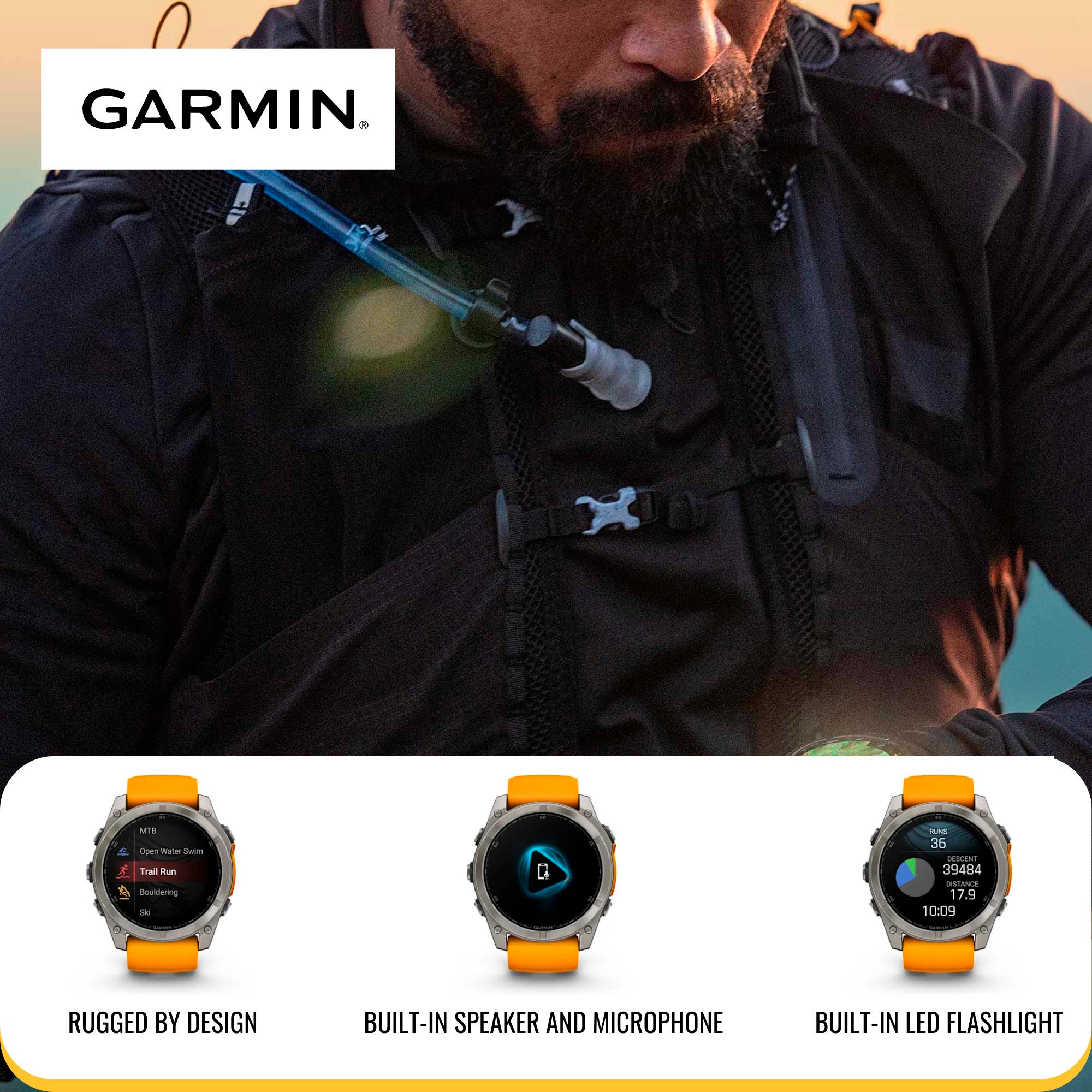 Garmin Fenix 8 Sapphire 47mm GPS Smartwatch (Spark Orange and Graphite) with Hard Case Bundle - Image 5