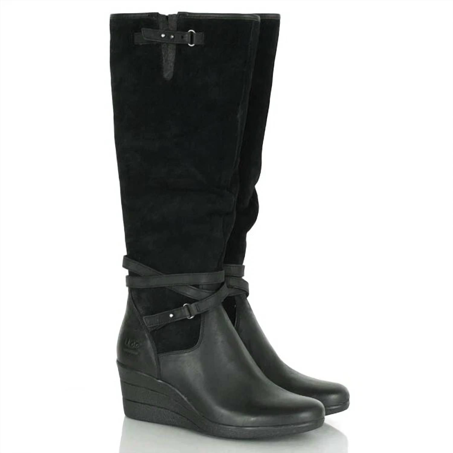 Women's Lesley Waterproof Suede Wedge Knee High Boots In Black - Image 2