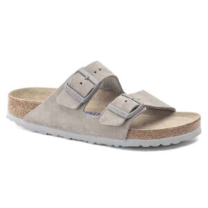 Arizona Soft Footbed Sandal In Stone Coin Suede Leather