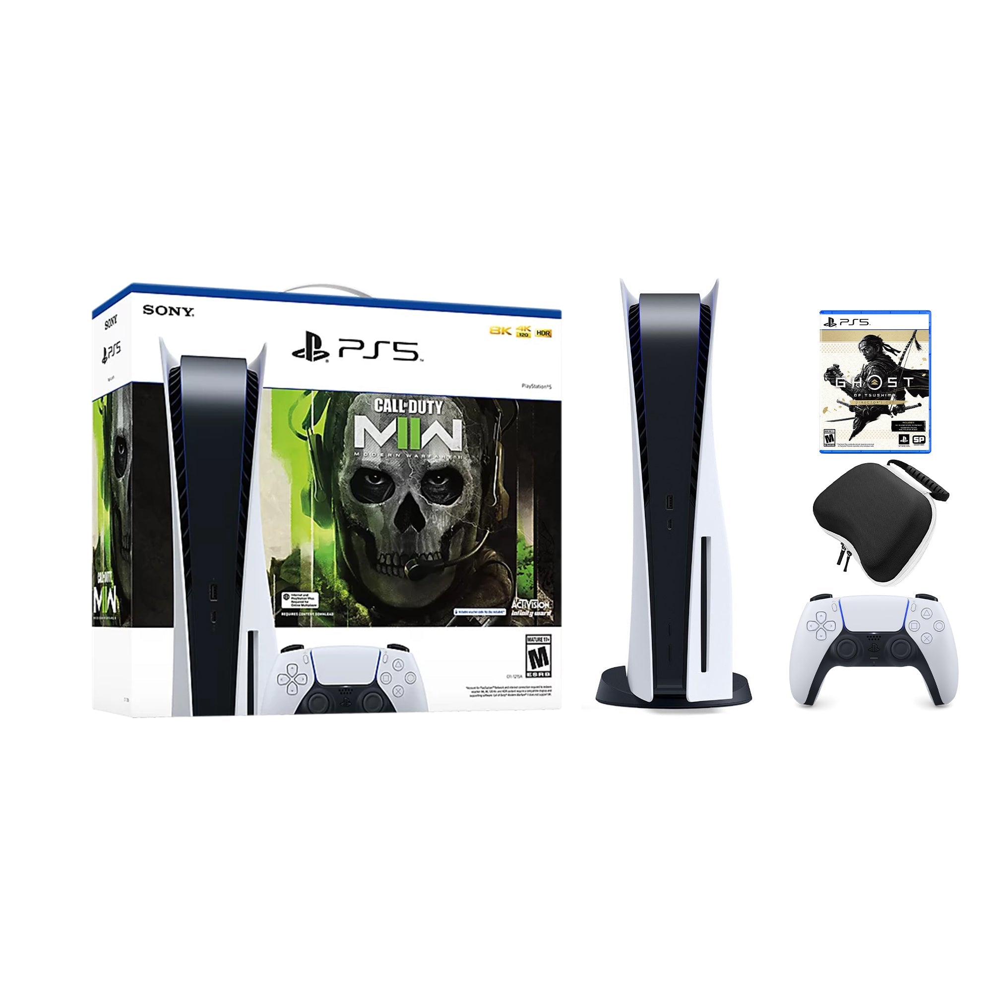 PlayStation 5 Disc Edition Call of Duty Modern Warfare II Bundle with Ghost of Tsushima Director's Cut and Mytrix Controller Case