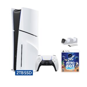 2025 New PlayStation 5 Slim Upgraded 2TB Disc Edition ASTRO BOT Bundle and Mytrix Controller Charger - White, Slim PS5 2TB PCIe SSD Gaming Console