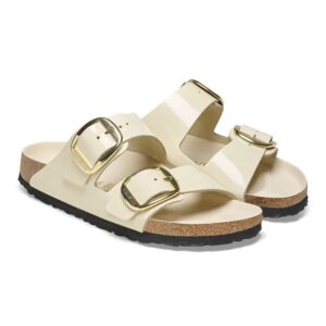 Women's Arizona Big Buckle Leather Sandal In High Shine Ecru