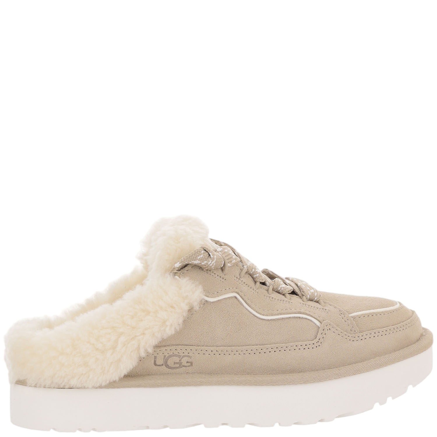 Beige Lowmel Fur-Lined Suede Mules