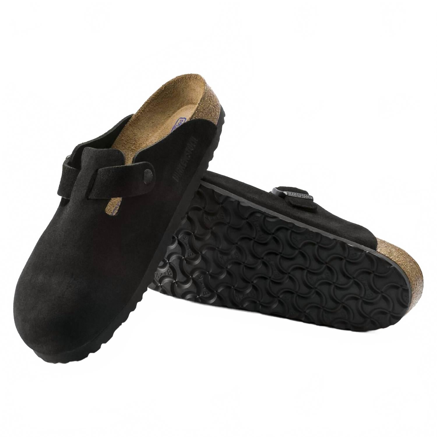 Unisex Boston Soft Footbed Suede Leather Clogs In Black - Image 4